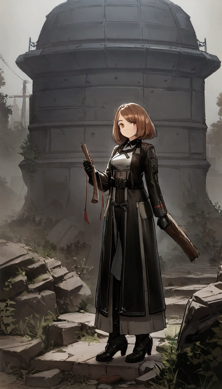 painting of a girl in a black coat holding a stick, (hair swept bangs:1.3), (long brown hair:1.3), by Alexander Ivanov, by Yuri Ivanovich Pimenov, by Fyodor Slavyansky, by Vladimir Borovikovsky, by Grigoriy Myasoyedov, by Mikhail Evstafiev, by Karl Kopinski, alexey egorov, alexi zaitsev, from girls frontline, fine details. girls frontline, girls frontline universe, girls frontline style, girls frontline, girls frontline cg, yayoi kasuma, female protagonist 👀 :