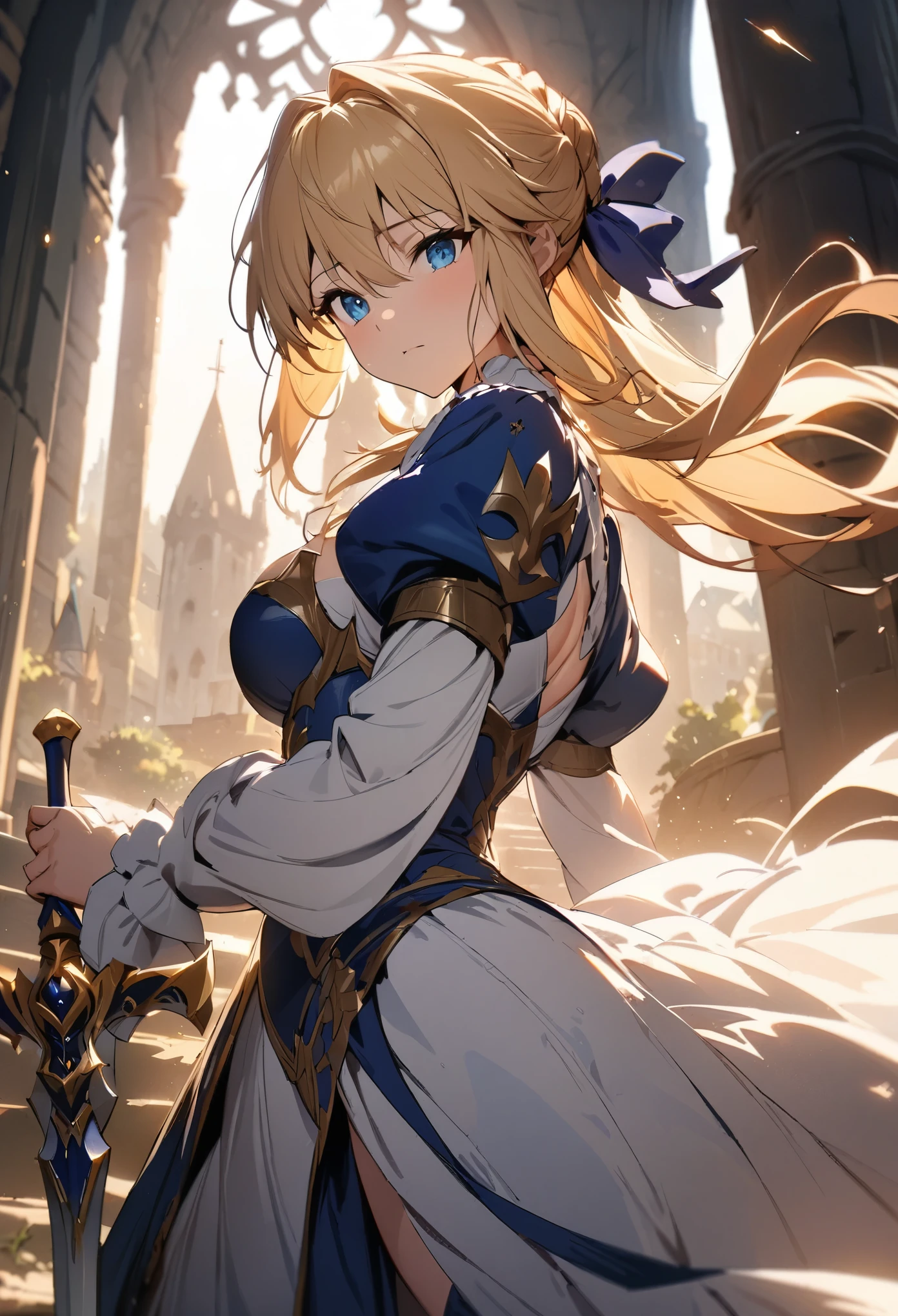 (masterpiece:1.2), (highest quality:1.2), Perfect Eyes, Perfect Face, Perfect lighting,1girl, holding sword artoria pendragon \(fate\), fate \(series\) perspective medieval beautiful, aesthetic, detailed, beautiful color amazing quality, best quality, high quality