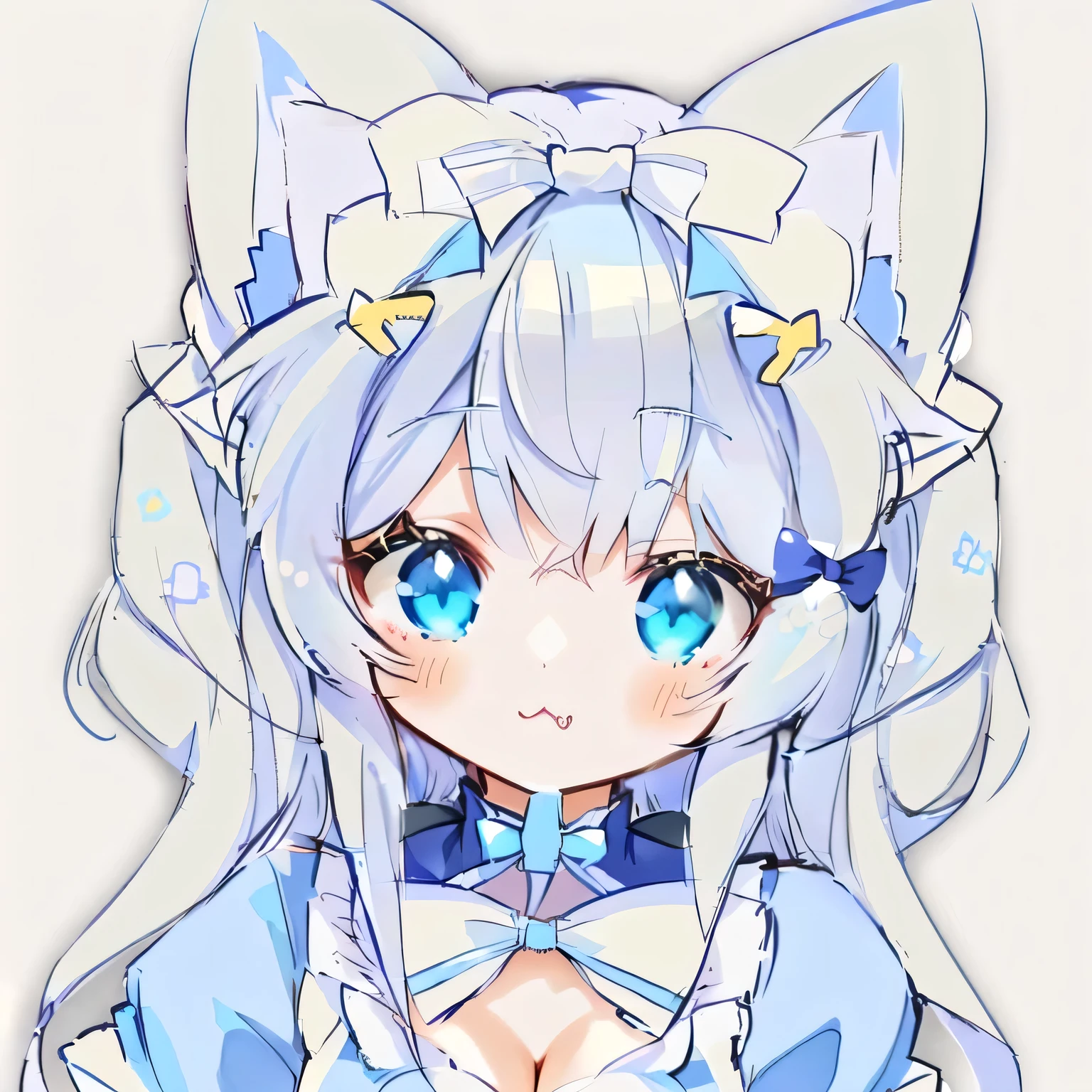 Anime girl with a blue bow,Meow, White cat girl, cute anime catgirl, anime catgirl, Anime cute art style, Anime girl with cat ears, Nekomimi, Cute girl anime visual, Aheiyan, Nifepitou, Holographic Live Broadcast, live2d virtual youtuber model