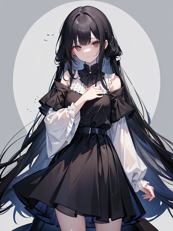Girl long hair black Mourning clothes skirt Droopy eyes