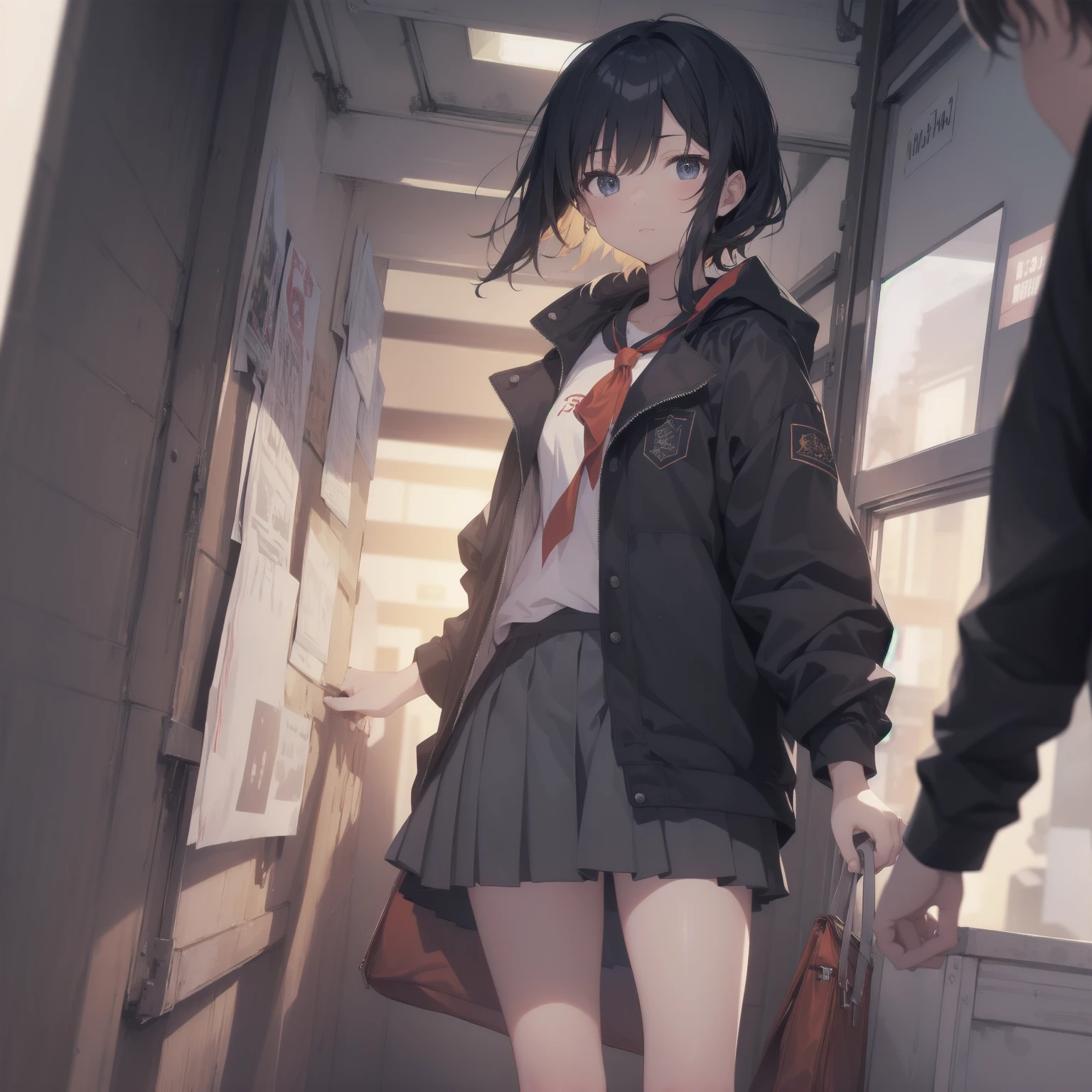 ultra-absurdres-Top quality by artist God, ultra-detailed, high resolution, anime moe artstyle, best anime 8k konachan wallpaper, pixiv contest winner, pool:2810, perfect anatomy,break, 1girl, (Please draw a girl walking sleepily to school alone. )break,(Solo,little female, -yeld:1.Full limbs, complete fingers,a junior hihort hair), short cut, flat chest, , small butt, small black eyes, beautiful detailed eyes, well-proportioned iris and pupils, expressive eyes, highres detailed hair, soft expression, salor school_uniform, sailor collar, serahuku, bow, pleated skirt,(Detailed Lighting), (Detailed background), in the School commute route. break,super detailed skin, Best cinematic lighting powered by famous artist, 8k,beauty illustration,photoshop_(medium),very aesthetic,break,((artist:yd_(orange_maru) )), artist:clamp ,artist:carnelian ,artist:kantoku ,