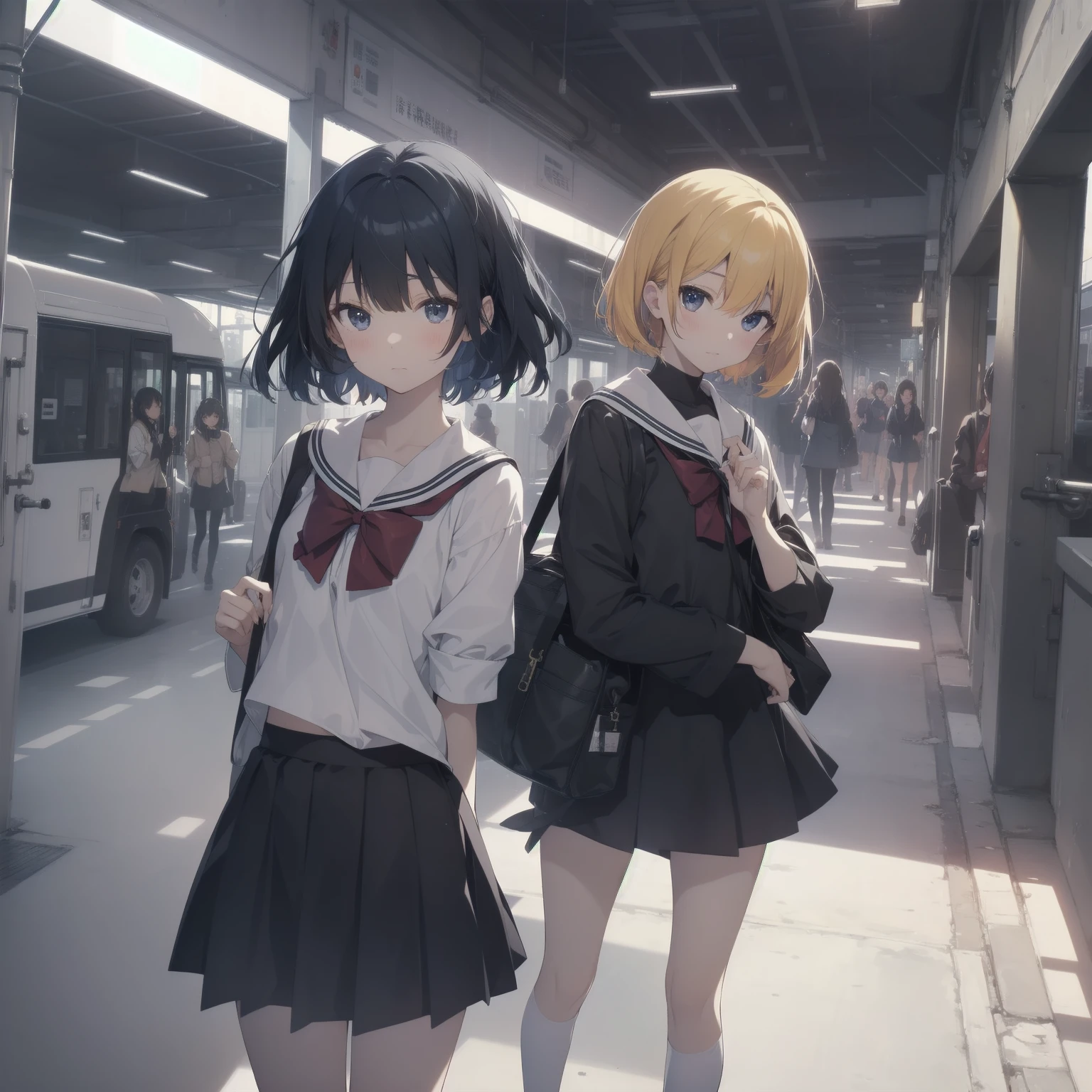 ultra-absurdres-Top quality by artist God, ultra-detailed, high resolution, anime moe artstyle, best anime 8k konachan wallpaper, pixiv contest winner, pool:2810, perfect anatomy,break, 1girl, (Please draw a girl walking sleepily to school alone. )break,(Solo,little female, 13-year-old:1.3),Full limbs, complete fingers,a junior high school student, (very short hair), short cut, flat chest, , small butt, small black eyes, beautiful detailed eyes, well-proportioned iris and pupils, expressive eyes, highres detailed hair, soft expression, salor school_uniform, sailor collar, serahuku, bow, pleated skirt,(Detailed Lighting), (Detailed background), in the School commute route. break,super detailed skin, Best cinematic lighting powered by famous artist, 8k,beauty illustration,photoshop_(medium),very aesthetic,break,((artist:yd_(orange_maru) )), artist:clamp ,artist:carnelian ,artist:kantoku ,