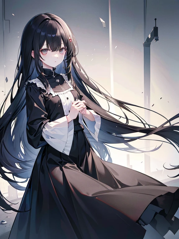 Girl　long hair　black Mourning clothes　skirt　Droopy eyes