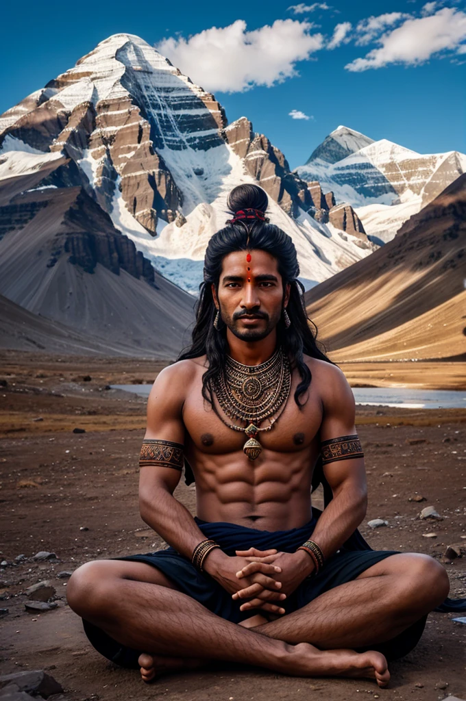 Lord Shiva sitting in front of mount Kailash