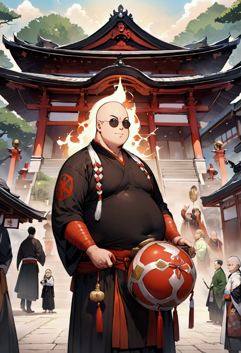 Japanese monk、Are fat、Round sunglasses、Equip a ritual item、Hero of Justice、One Punch Man、exorcist、Japanese Temples、strongest
