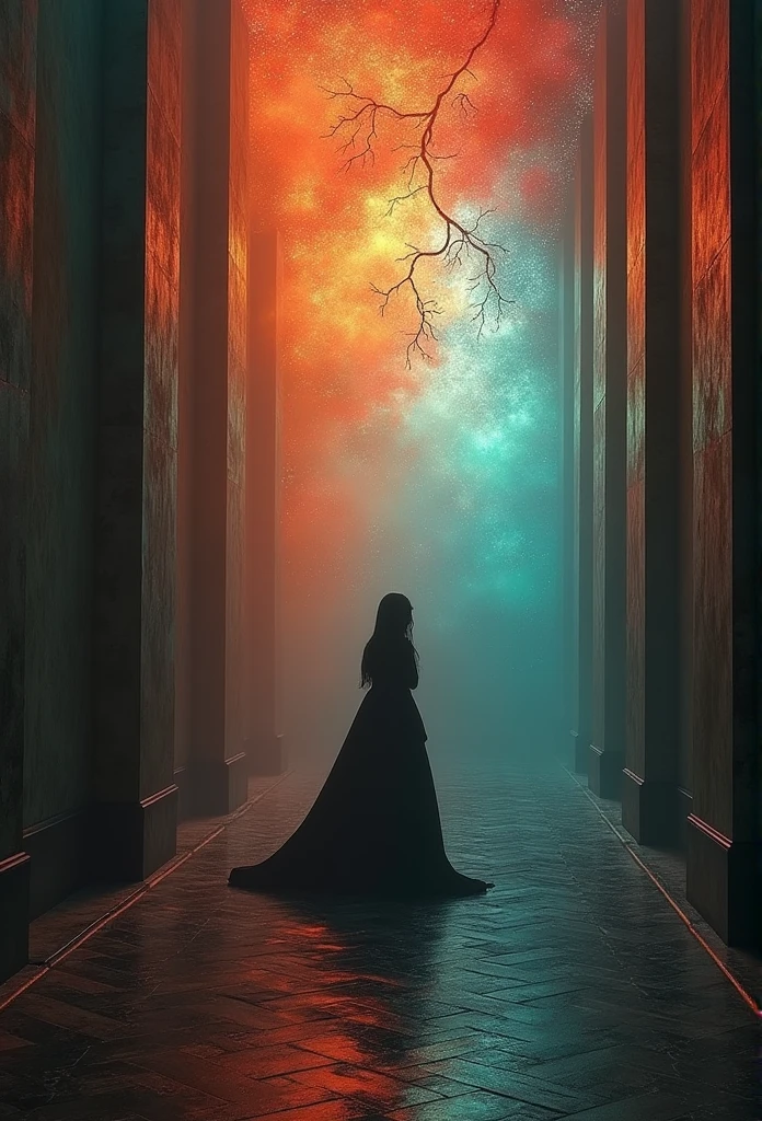 a museum in a perfect storm, amazing colorful composition, disturbance in the matrix, high contrast, an amazing visual illusion, DANCING SILHOUETTES, fine art look of old masters, Collaboration by Zdzislaw Beksinski with reinterpretation by Remedios Varo, chiaroscuro, homely and visionary dream full of viscose and dry, 8k