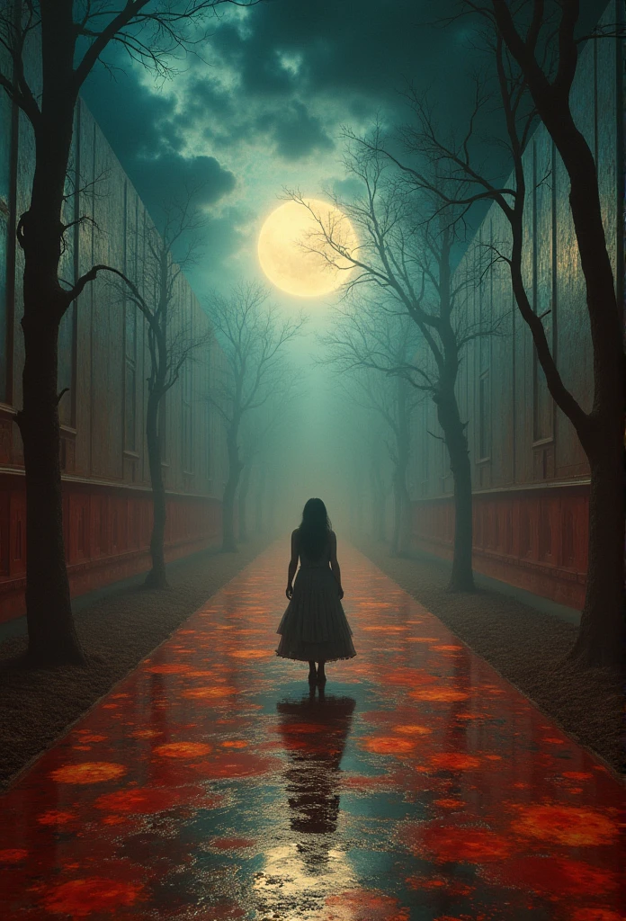a museum in a perfect storm, amazing colorful composition, disturbance in the matrix, high contrast, an amazing visual illusion, DANCING SILHOUETTES, fine art look of old masters, Collaboration by Zdzislaw Beksinski with reinterpretation by Remedios Varo, chiaroscuro, homely and visionary dream full of viscose and dry, 8k