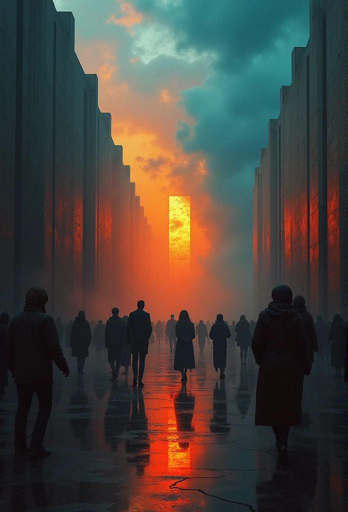 a museum in a perfect storm, amazing colorful composition, disturbance in the matrix, high contrast, an amazing visual illusion, DANCING SILHOUETTES, fine art look of old masters, Collaboration by Zdzislaw Beksinski with reinterpretation by Remedios Varo, chiaroscuro, homely and visionary dream full of viscose and dry, 8k