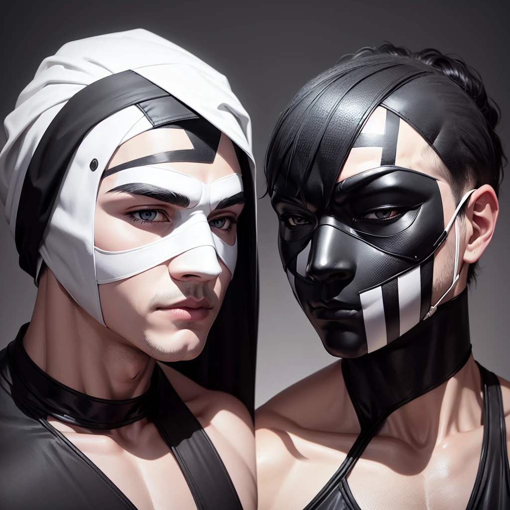 black and white mask, black and white mask of a professional wrestler, wrestling mask, mask for a wrestler, white eye, around the eye one eye is painted white and the other black, half of the mask It is white and the other half is black
