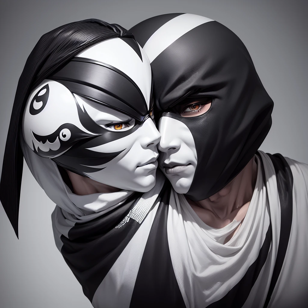 black and white mask, black and white mask of a professional wrestler, wrestling mask, mask for a wrestler, white eye, around the eye one eye is painted white and the other black, half of the mask It is white and the other half is black