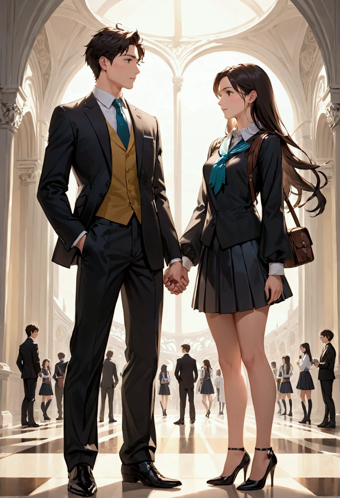 Male and female students standing together