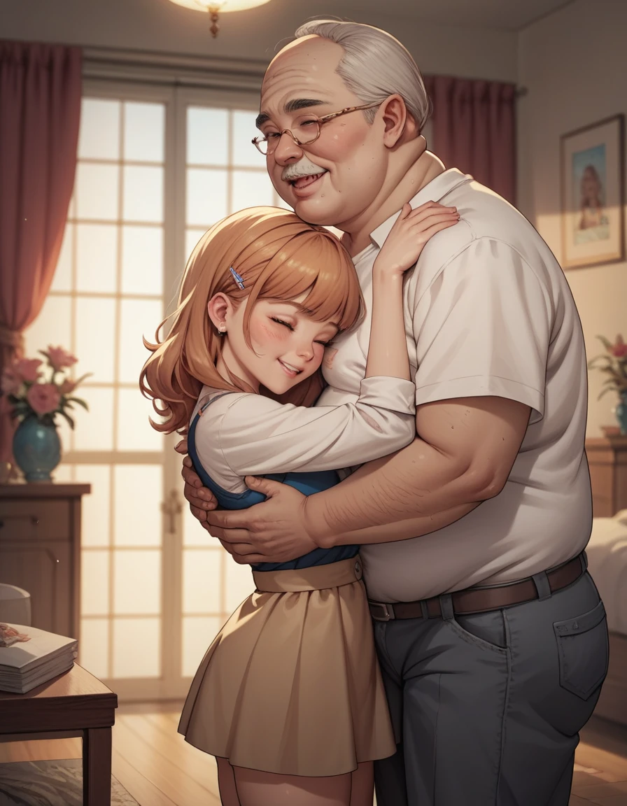 score_9, score_8_up, score_7_up, 1old man fat, 1girl, young female, (young woman and fat old Man), fat old man, in a room, fat old man 90-year-old, woman hugging fat old men and Another young man