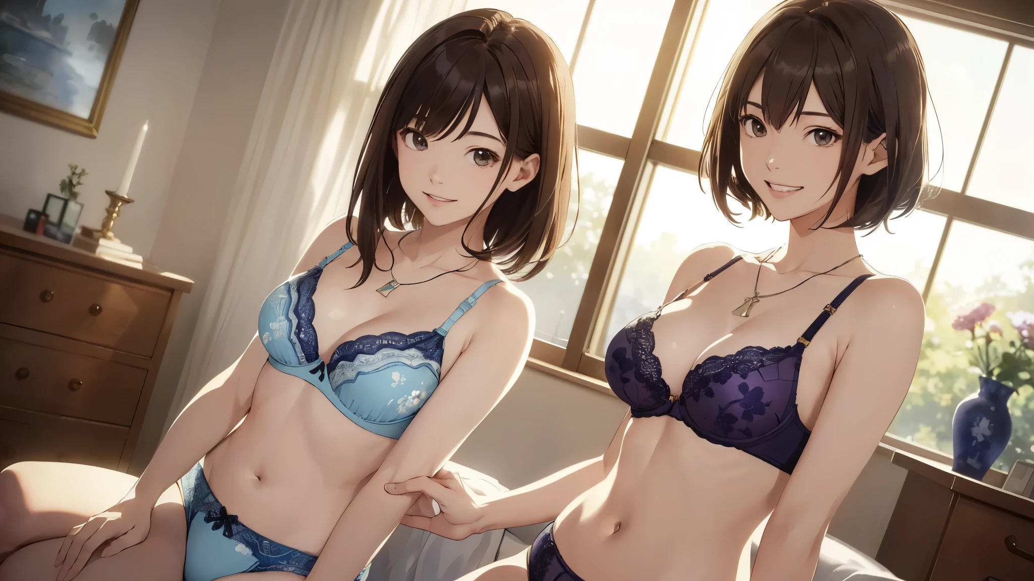 ((Multiple women、Yankee sitting))、(Detailed depiction of a beautiful face)、A kind smile、long hair、Medium Short Hair、Dark Brown Hair、Braiding、、、Cinematic Light、Soft sunlight blur background、White bra and underwear set、Or a set of black bra and underwear、Or a set of red bra and underwear、Or a set of blue bra and underwear、Or wearing a purple bra and underwear set, Or a set of orange bra and underwear、Floral bra、Floral underwear(1.8)。
information(Highest quality:1.2)、Very detailed、High resolution、masterpiece:1,2、Bright colors、Bokeh、Professional Lighting、Physically Based Rendering、Flat Color:0.8、Fine Illustration、Realistic:1.37、Makoto Shinkai style、Name Style、Light brown hair、Elegant update、Short Bob、young woman、Laugh together、ダイナミックなポーズlip、cheek(Dark Brown Hair/)bangs、cheek(direction)、(最高masterpiece1.2)繊細なイラストVery detailed、Break Blue Sky、Detailed Background、20-year-old female、Whole body shot、A shy smile、Through clenched teeth、Through clenched teeth、lip、cheek(Flat Color: 0.8)、(masterpiece: 1,2)、(masterpiece: 1,2)、High resolution、超High resolution、Highest quality、High resolution、Ultra-thin illustration、Makoto Shinkai style、Your Name is Style、long hair、Short Bob、necklace、