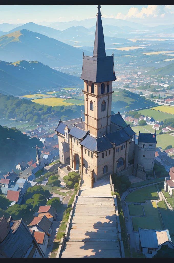 ph blue, scenery, No humans, landscape, (masterpiece,Highest quality:1.4), Highest quality、masterpiece、((Very detailed))、High quality、(High resolution)、8k wallpaper、High qualityで美しい目、((Fantasy))、(town)、Daytime、Girl with short black hair、Age 25、