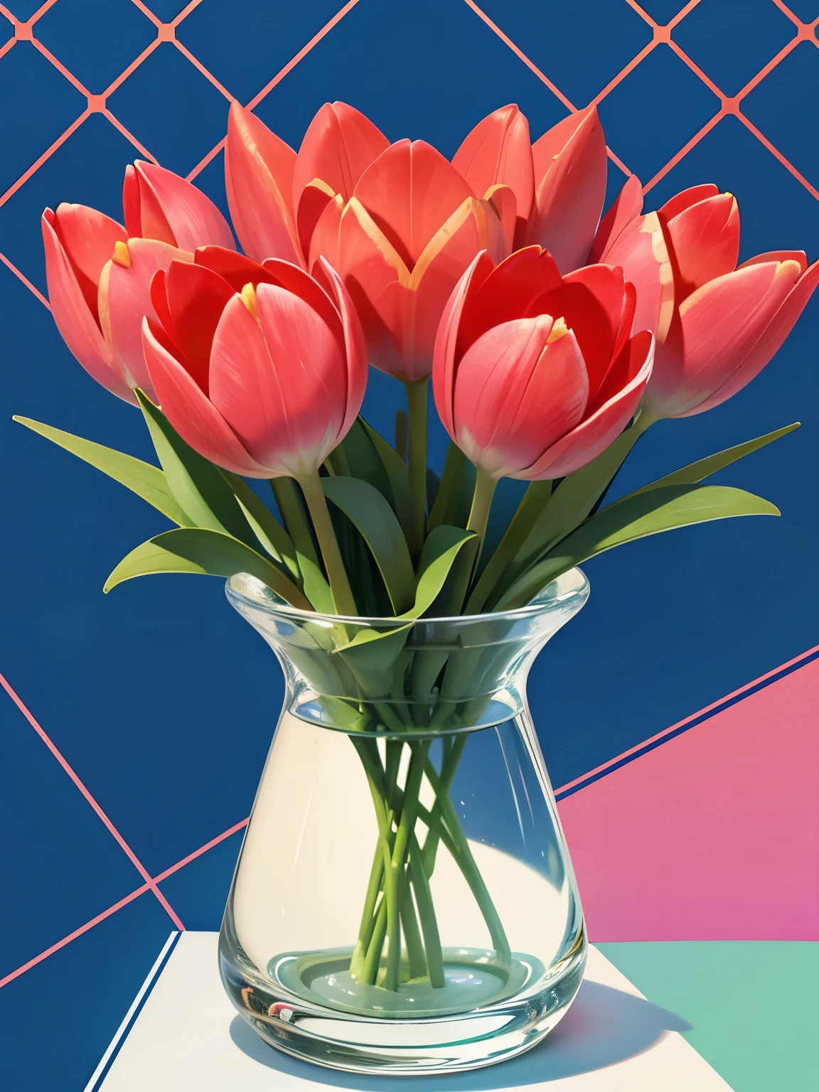 Angular geometric shapes, Random modern geometric pattern background, Tulips close-up, sketch, Modern Art, Vibrant colors, Colorful flowers