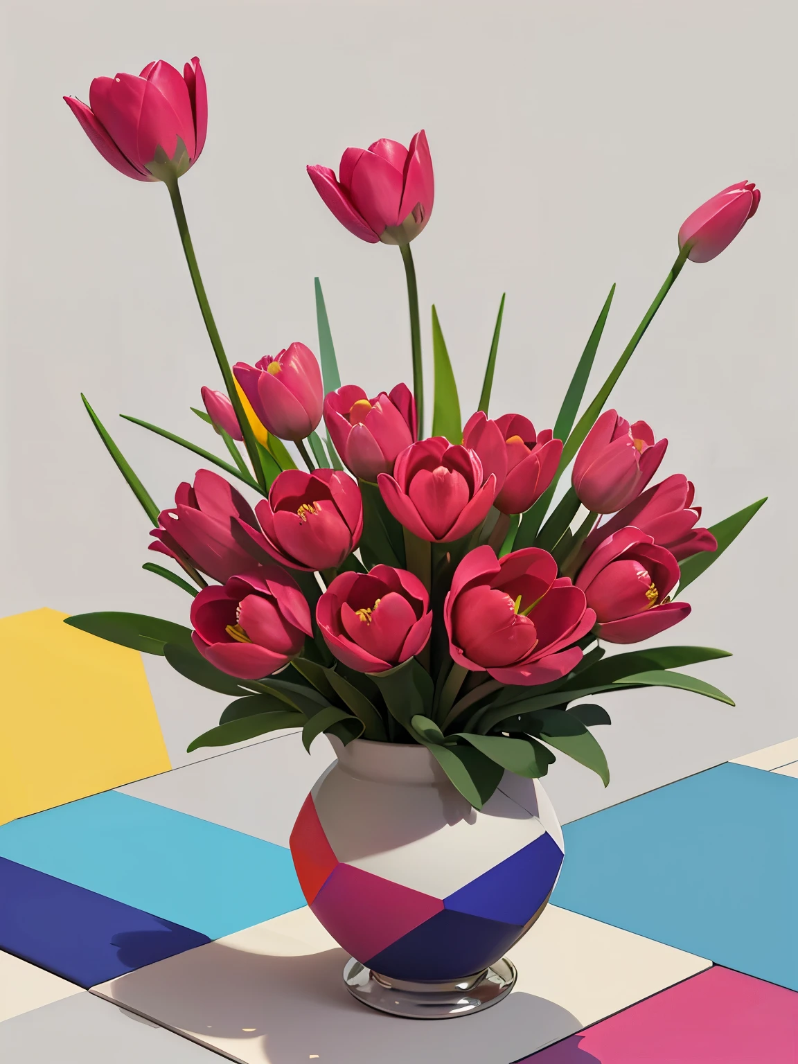 Angular geometric shapes, Random modern geometric pattern background, Tulips close-up, sketch, Modern Art, Vibrant colors, Colorful flowers