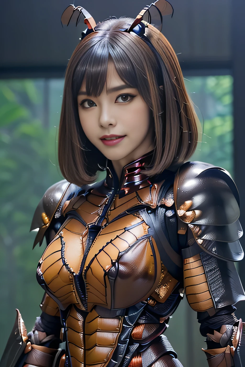 (high resolution,masterpiece,best quality,extremely detailed CG, anime, official art:1.4), realistic, photo, amazing fine details, all intricate, gloss and shiny,awesome many layers, 8k wall paper, 3d, sketch, kawaii, illustration,( solo:1.4), perfect female proportion,villainess, (fusion of dark brown cockroach and lady:1.4), (brown cockroach form lady:1.2), (brown cockroach lady:1.2), (fusion:1.2), (solo:1.4), (evil smile:1.2), muscular, abs, (cockroach brown exoskeleton bio insect suit:1.4), (cockroach brown exoskeleton bio insect armor:1.2), (brown transparency cockroach wing:1.4), (brown cockroach antennae:1.3),
