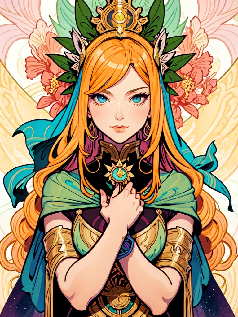 (tarot card), a woman with long orange hair and flowers in her hair is featured in a poster for alphonse mucha's the alphonse mucha by Alphonse Mucha, 