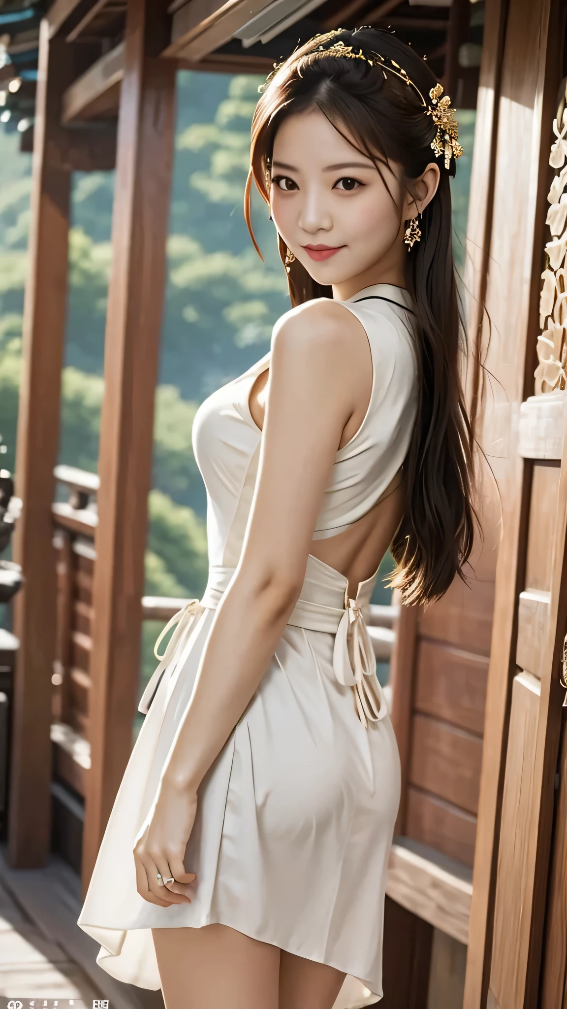 (SFW:1.5),(masterpiece, Highest quality:1.2),Arafe Asian woman wearing a pure white dress and black shorts, Gorgeous Chinese Model, V-shaped clothing with an open neckline, Gorgeous Young Woman, Beautiful woman, Beautiful young Japanese woman,28 years old、A sophisticated gravure idol, Japanese Goddess, Tight outfit, Beautiful Asian Girl, Captivating portrait of Tifa Lockhart,  Real young gravure sexy idol