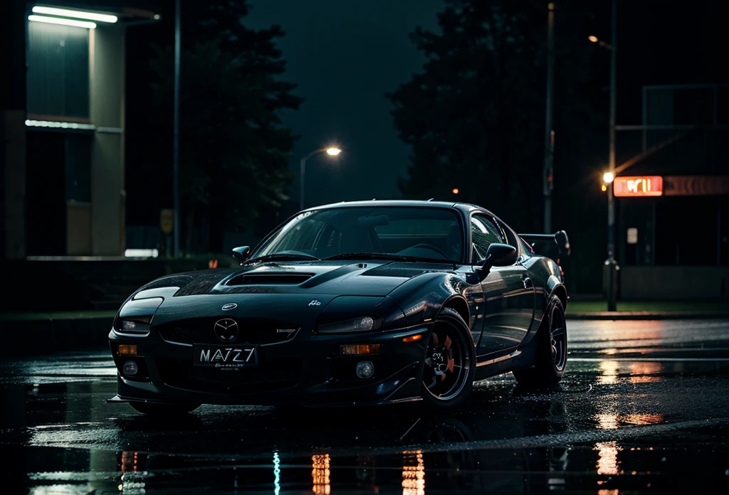 rainy night , mazda rx 7 with bodykit , neon lights , gif