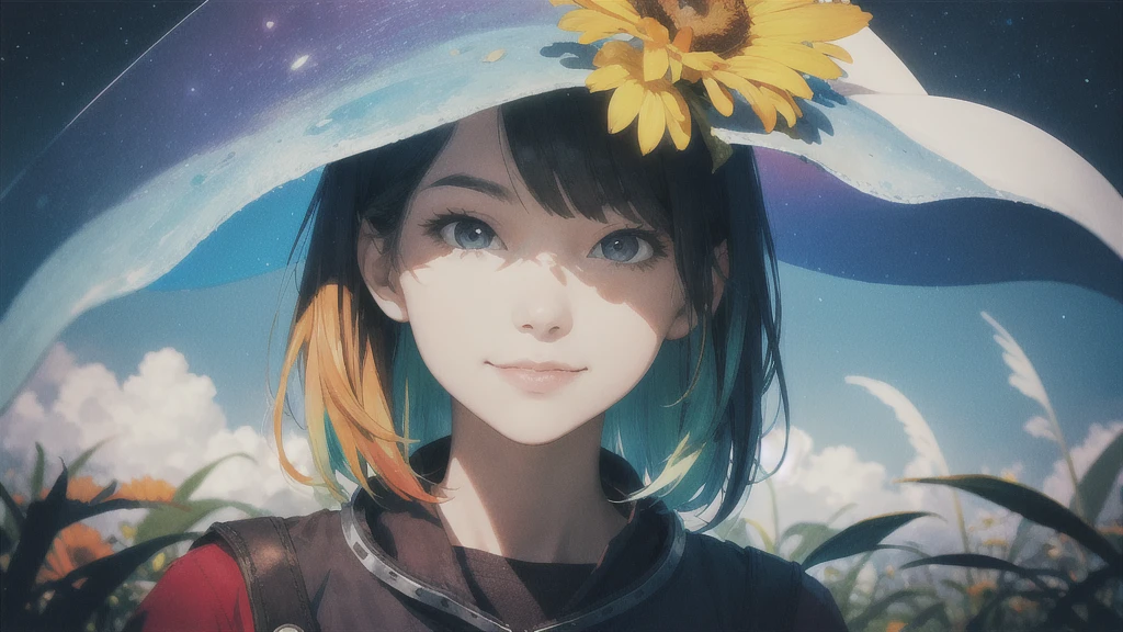 Beautiful Smile, Flower, High resolution, Super detailed, (One girl:1.3),
Break Lomography, Analogue photography, Vibrant colors, Soft Focus, Light leakage, Dreamy atmosphere, Experimental charm, Nostalgic Charm BREAK Color Field Painting, large colored bands, abstract expressionism, Bold colors, Emotional impact, Atmospheric Depth, Minimalist Approach BREAK
, Space Exploration, Astronomical phenomena, Scientific discoveries, otherworldly wonders