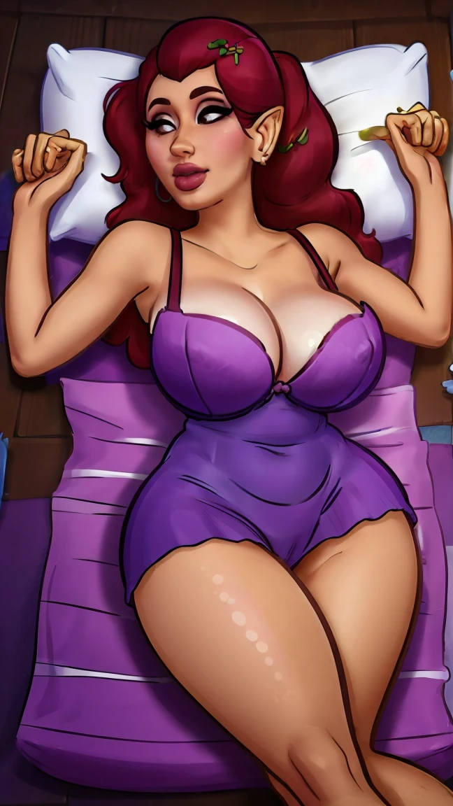 ((work of art)), ((best qualityer)), (detailded), perfect, standing alone, great fairy cotera, beautiful woman with jewelry bra, Delicious lips, long hair, Huge breasted, deep decolte, Huge breasteds, sexly, lying down