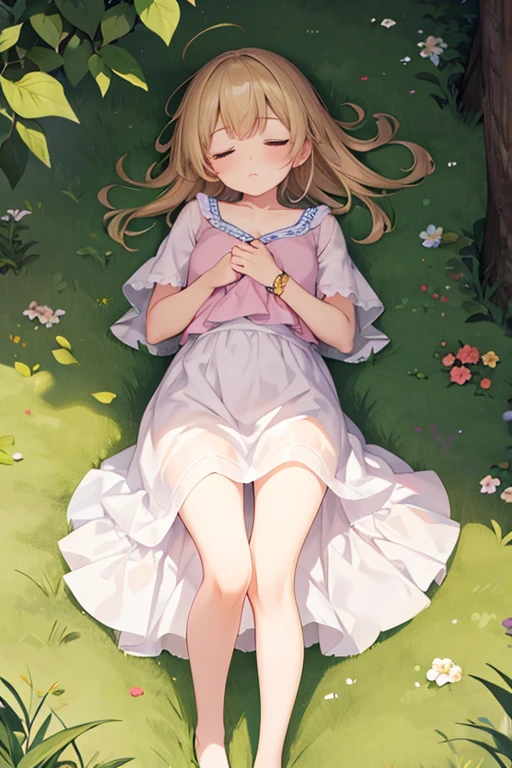 Girl asleep in the grass kawaii clothes