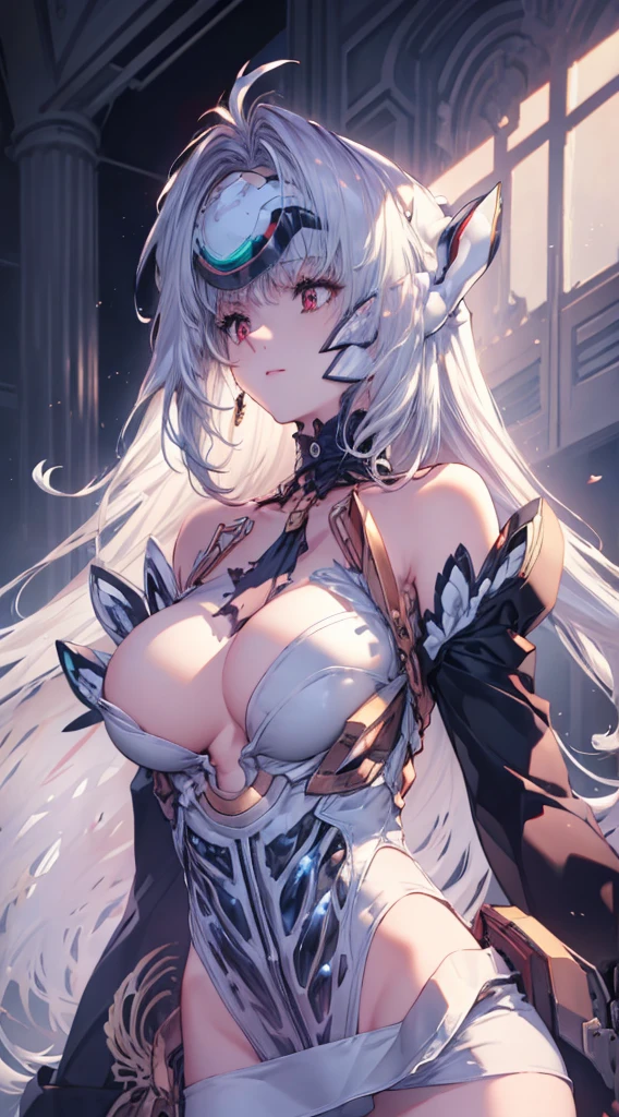 (((Masterpiece))), (portrait), diffused light, dynamic shadows, sharp focus, realistic, detailed, highres, absurdres, anatomically correct, seductive face, white background, torn clothes, looking to the side, black choker, belly button, medium breast