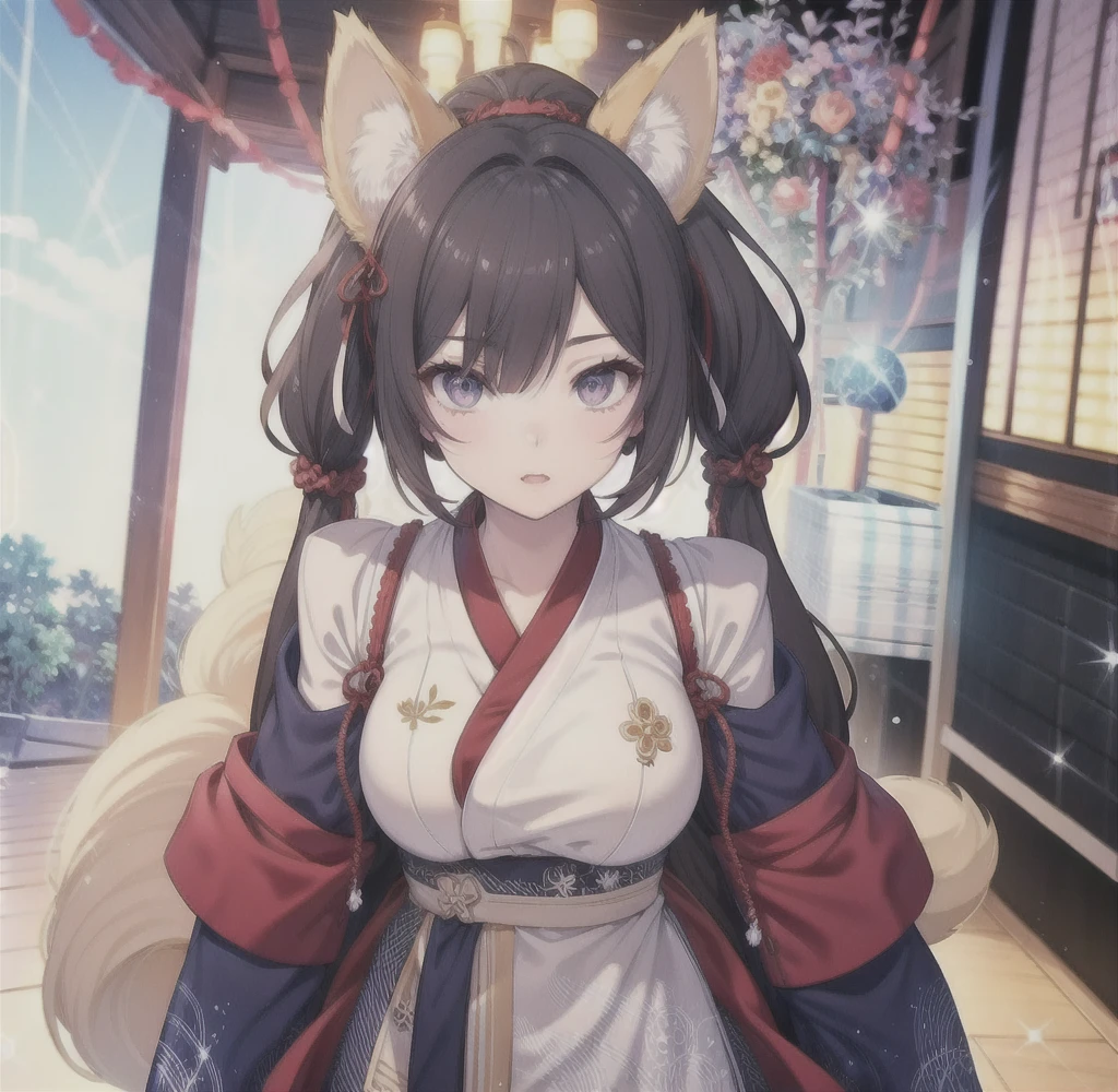 Highest quality, masterpiece, Ultra-high resolution, (Realistic:1.2), One girl, (Detailed face:1.2), (Detailed eyes:1.2), (Detailed Hair:1.2), (Detailed clothing:1.2), 4K, Fox ears,Miko costume