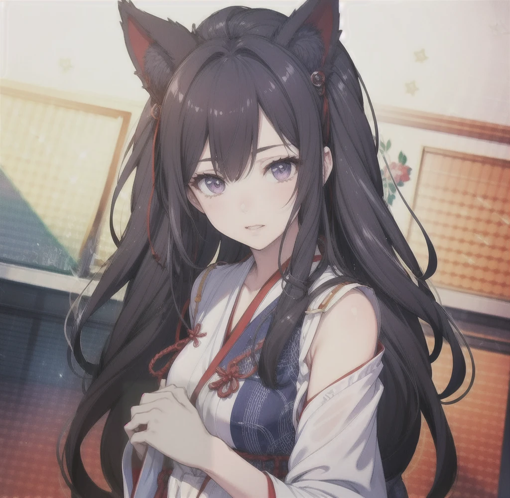 Highest quality, masterpiece, Ultra-high resolution, (Realistic:1.2), One girl, (Detailed face:1.2), (Detailed eyes:1.2), (Detailed Hair:1.2), (Detailed clothing:1.2), 4K, Fox ears,Miko costume