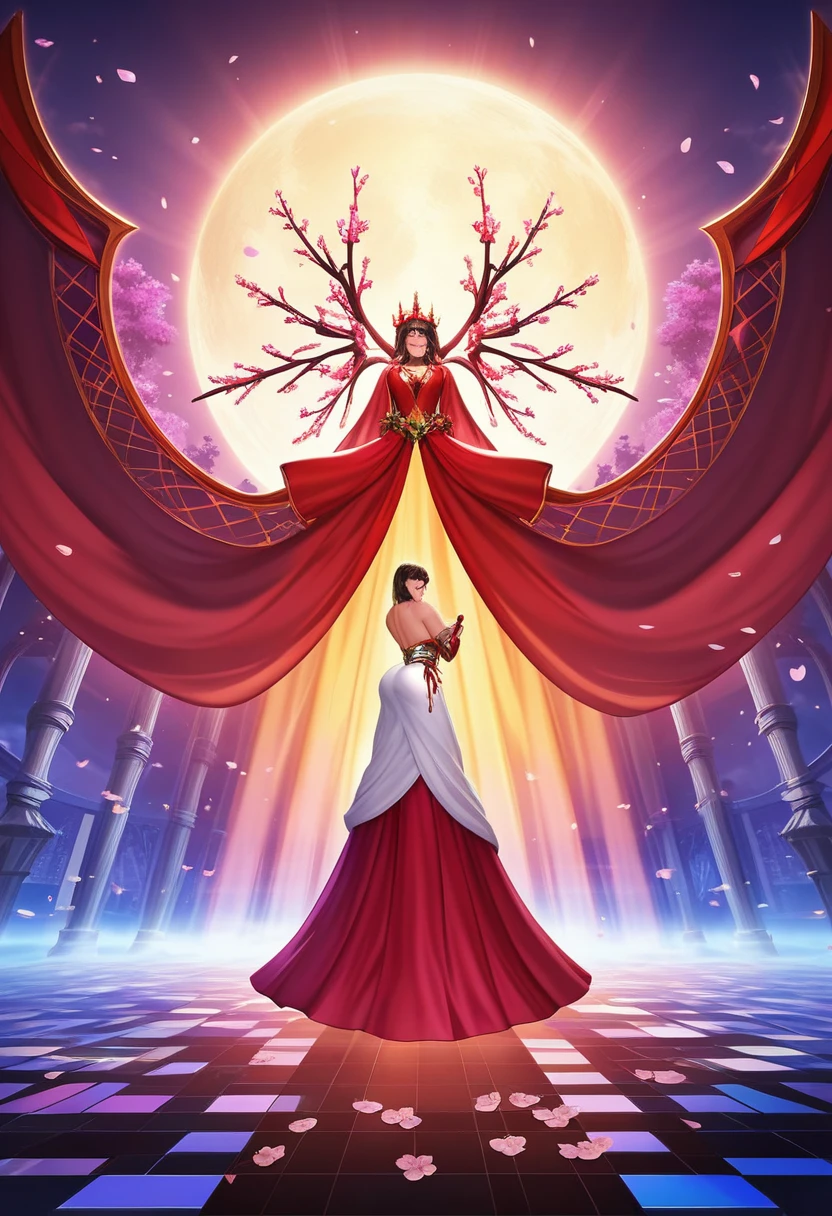 (front focus),(in darkness:1.6),, (masterpiece, best quality, best, official art, beautiful, aesthetic:1.2),(masterpiece, best quality, best quality, official art, beautiful, aesthetic:1.2),(masterpiece, best quality, best quality, official art, beautiful, aesthetic:1.2), one girl, glitch art, (digital distortion), pixelated fragments, data corruption,colorful noise, visual confusion, modern aesthetic,、Reimu Hakurei、shrine、最high quality, masterpiece, 1 girl, Beautiful Face, (Photorealistic photography:1.3), 8k UHD, Digital SLR, high quality, High resolution, 4K, 8k, (Genuine: 1.3), Small face,Ass、petal、cherry blossoms、night、full moon、Lantern、