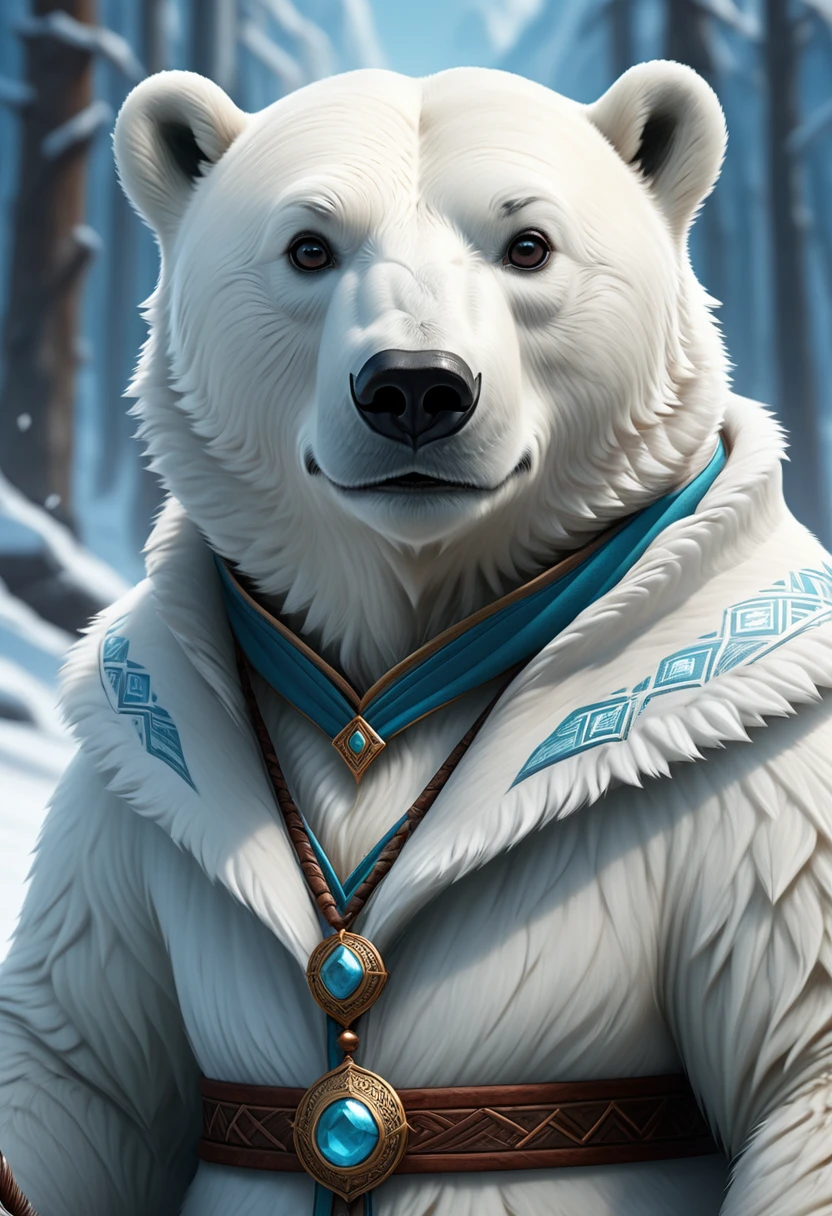 Anthropomorphic Polar Bear Mage. Official Art – An Award-Winning Digital Masterpiece In 4K Ultra HD, Extreme Detail And Intricate Realism. Symmetrical Face. This Concept Art Brought To Life By The Hands Of Artists Like Wlop & Artgerm In A Stunning 2D Vector Illustration.Background Is A Panoramic Vista.