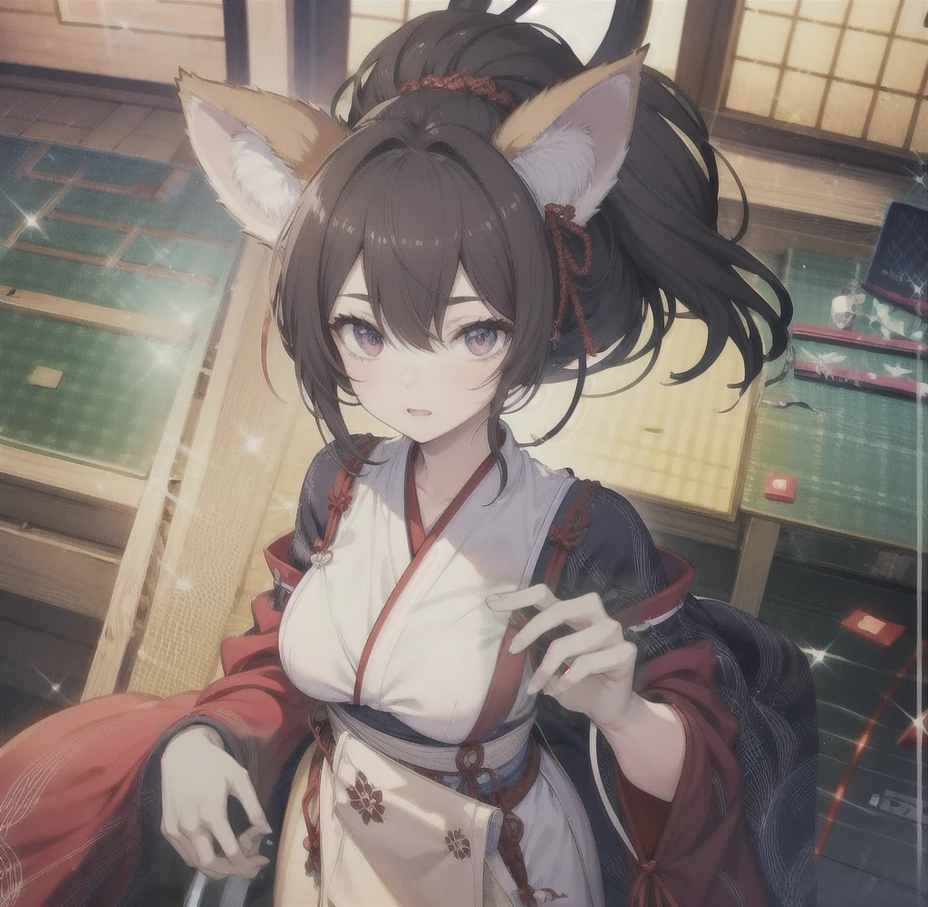 Highest quality, masterpiece, Ultra-high resolution, (Realistic:1.2), One girl, (Detailed face:1.2), (Detailed eyes:1.2), (Detailed Hair:1.2), (Detailed clothing:1.2), 4K, Fox ears,Miko costume