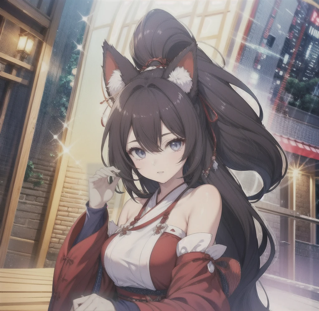 Highest quality, masterpiece, Ultra-high resolution, (Realistic:1.2), One girl, (Detailed face:1.2), (Detailed eyes:1.2), (Detailed Hair:1.2), (Detailed clothing:1.2), 4K, Fox ears,Miko costume