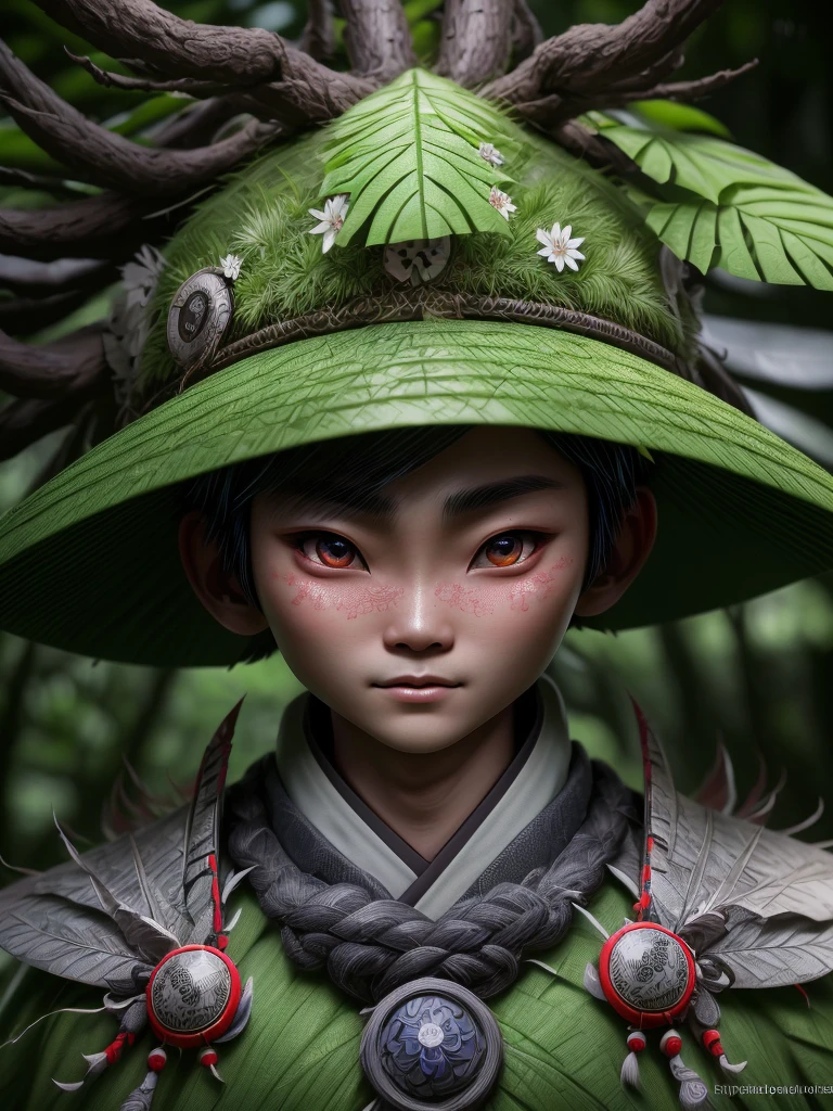 Japanese sward men portrait, wearing Asian hat, in a forest, full body, looking back (hyper detailed eyes, hyper detailed face), 16k, 8k, RAW photo, best quality, masterpiece, high detail RAW color photo, dramatic lighting, cinematic lighting, back light, professional lighting