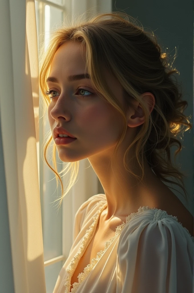 high quality, highly detailed, At the heart of the composition, a figure of timeless beauty would take center stage, Bathed in a soft, luminous glow, this figure would possess an ethereal quality, transcending the boundaries of age and era, The composition would balance between a dreamlike atmosphere and a tangible presence, allowing viewers to connect with the figure on both emotional and aesthetic levels, The play of light and shadow, inspired by the chiaroscuro technique, would delicately sculpt the contours of the figure, accentuating their grace and mystery, The nuanced interplay of light would evoke a sense of both drama and subtlety, creating a visual poetry that unfolds as one gazes upon the painting, by yukisakura, high detailed,