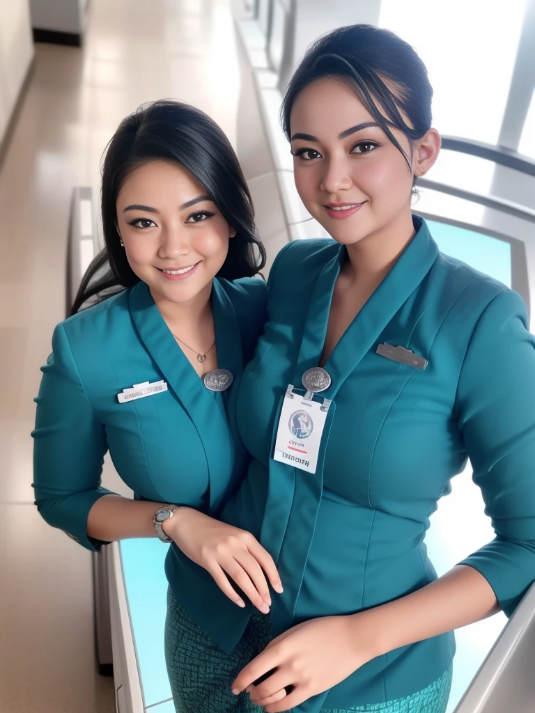 1girl, solo, 19 years old, standing in the middle of a large airport, thick medium breasts, semi-curvy body, smooth realistic skin, cute little smirk, wearing flight attendant uniform, looking at the audience, (overhead shot:1.2), (zoom out:1.4), (8k, RAW photo, best quality, masterpiece: 1.4), (realistic, realistic: 1.37), ultra-high resolution, cowboy shot