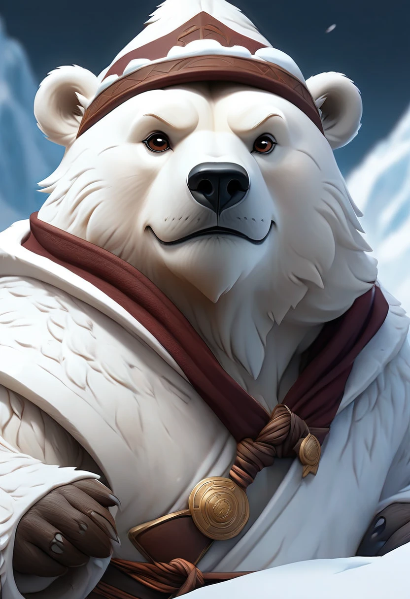Anthropomorphic Polar Bear Mage. Official Art – An Award-Winning Digital Masterpiece In 4K Ultra HD, Extreme Detail And Intricate Realism. Symmetrical Face. This Concept Art Brought To Life By The Hands Of Artists Like Wlop & Artgerm In A Stunning 2D Vector Illustration.Background Is A Panoramic Vista.
