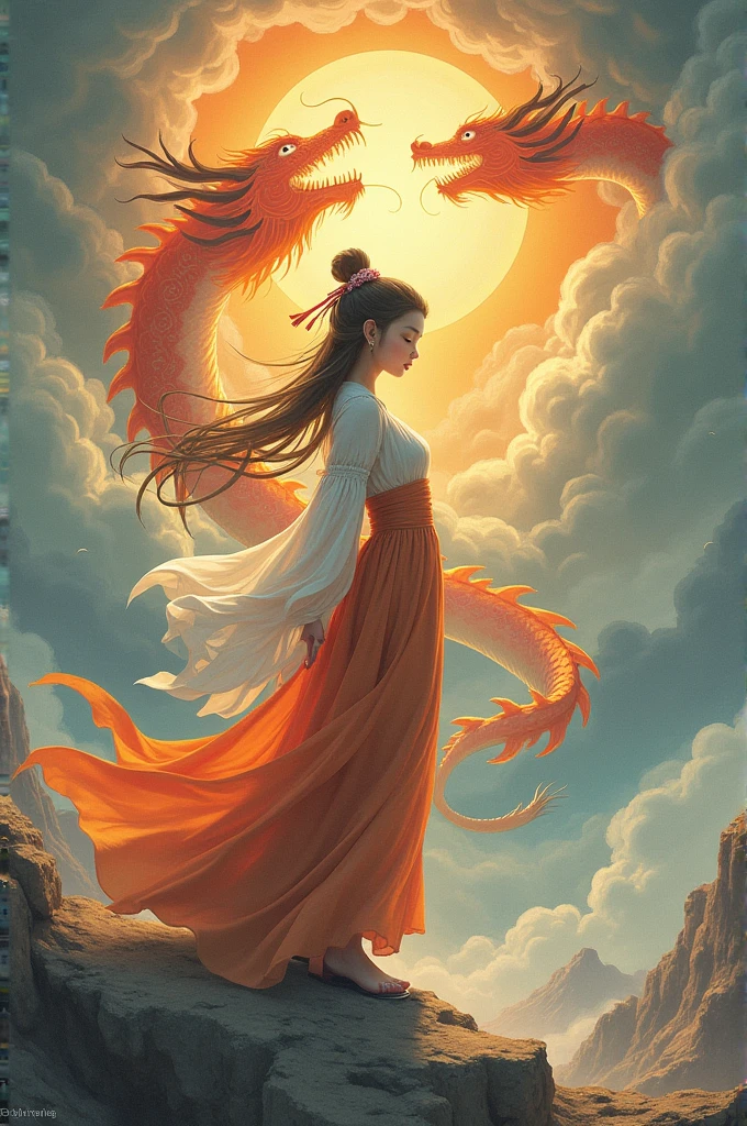 person,girl,goddess,dragon,auspicious clouds,measure,legend