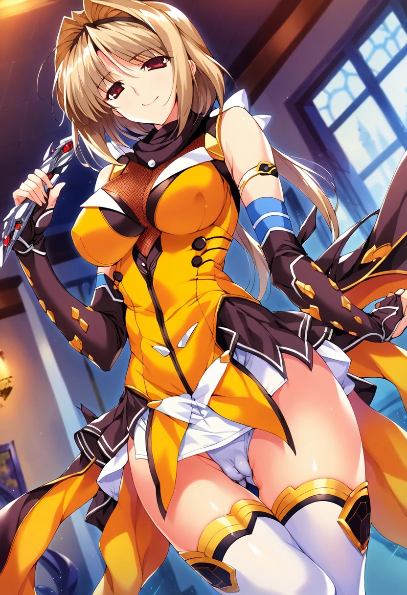 12k,masterpiece, Highest quality, Anime Style,Official Art Beautiful Lighting, 1 girl, bangs, (Inside a futuristic base:1.4), , masterpiece,Noise Reduction,Perfect Anatomy,High resolution, Very detailed,Game CG,Dutch Angle ,Beautiful attention to detail,Visual Arts,Five Fingers, Perfect hands, Perfect lighting,(Camel Toe:1.3),Red eyes,(Silver Hair:1.6),takamori haruka,whole body,(Wicked Smile:1.4),(Hollow Eyes:1.2)