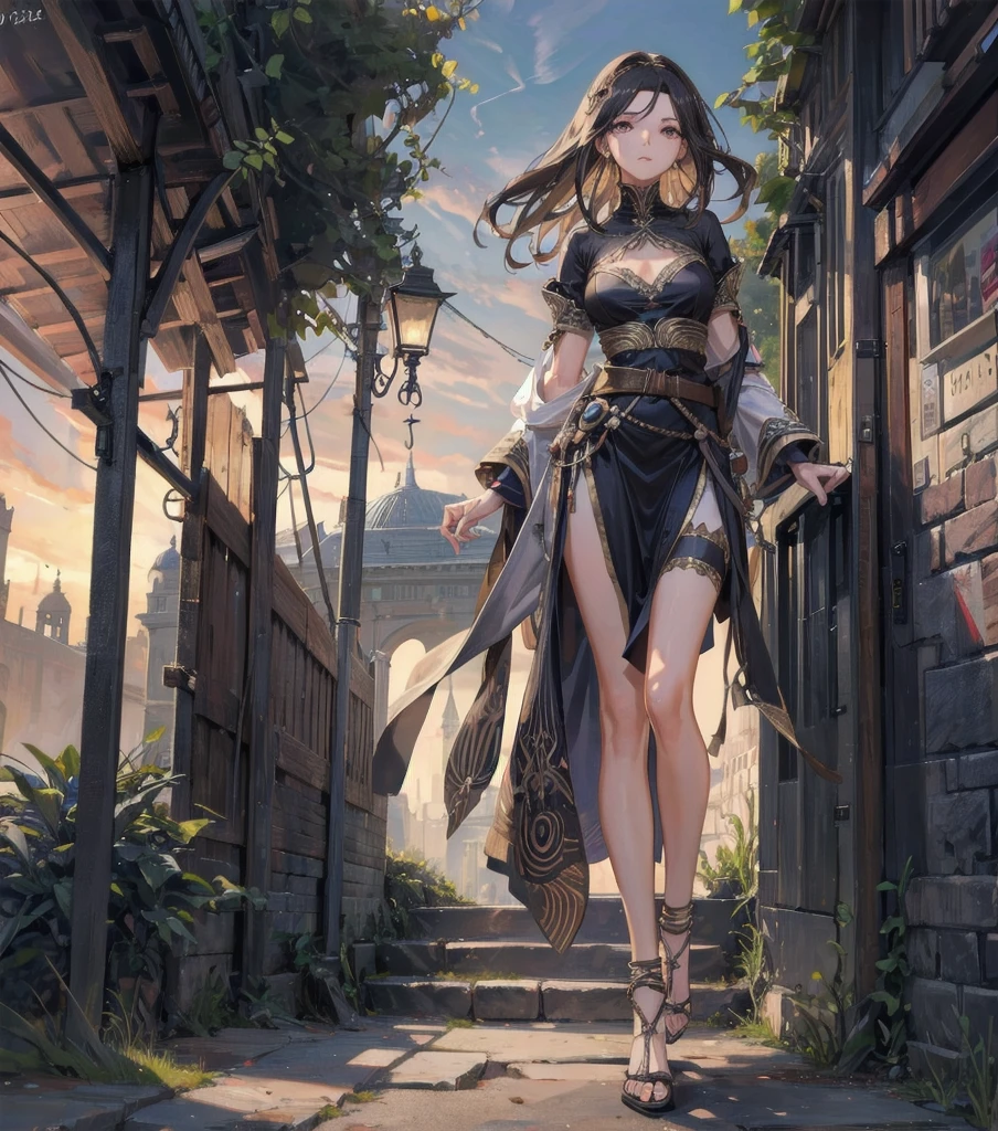 absurdres, RAW photo, extremely delicate and beautiful, masterpiece, Best Quality, ultra high resolution, 32k, hyper realistic, ultra-detailed, Very detailed CG 8k wallpaper, detailed background, landscape, Beautiful Lighting, Perfect Lightning, Realistic Shadows, perfect anatomy, anatomically correct, ideal ratio body proportions, perfect figure, Perfect Style, Perfect balance, super Detailed skin, in her 10s, very Slim body, narrow waist, very small head, very small face, delicate facial features, handsome detailed woman, very detailed eyes and face, realistic face proportions, Realistic beautiful face, Realistic beautiful eyes, tearful mole, earring, full body shot, very huge round tits, medium hair, asymmetrical hair, wavy hair, gypsy, tribe poncho,
