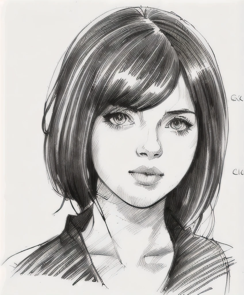1 girl, sketch artstyle, graycale, monochrome, ((solo))
