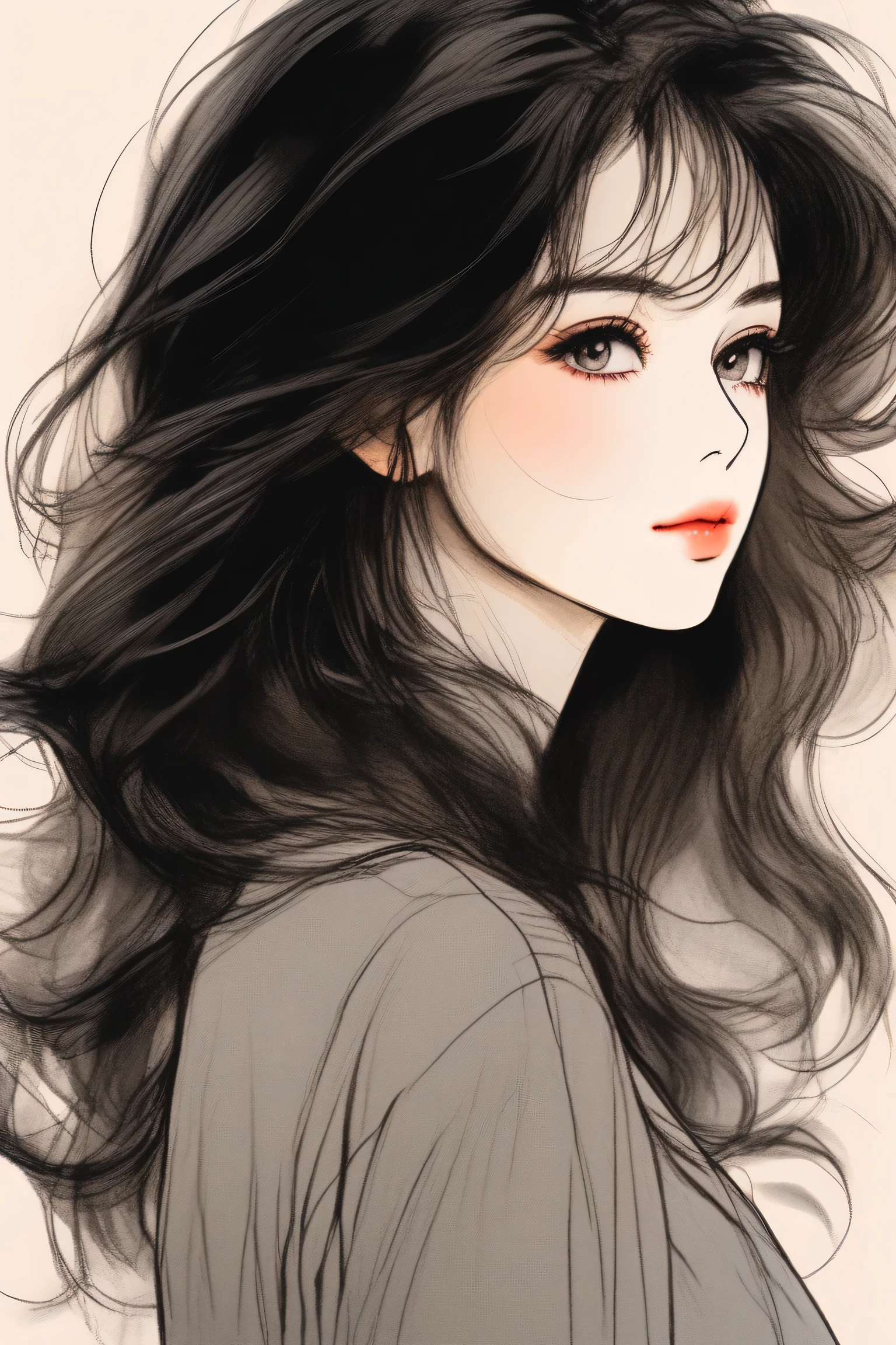 (best quality, sketch:1.2), epic realistic,illustrator,anime,1 women, detailed lips,custom, (background dark),textured cropping, hdr, details, masterpiece, style retro, colour gradient, art, (bob cascade hair (black:1.75) [neon:1.32])