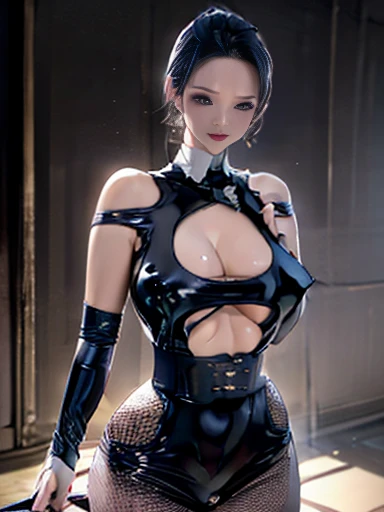 masterpiece, (Realistic:1.5), Highest quality, Beautiful lighting, Real Life, boa hancock, (only solo people ), 2 or more people NG, (perfect anatomy) , Bondage dress, Black Whip, beautiful , large breasts , Cleavage, Slim waist, smile, , standing alone, , Sweat-soaked skin, , Attention to detail, Sharp focus, dramatic, (RAW Photos, 8K Ultra HD, Film Grain), Caustics, Scattered beneath the surface, reflection