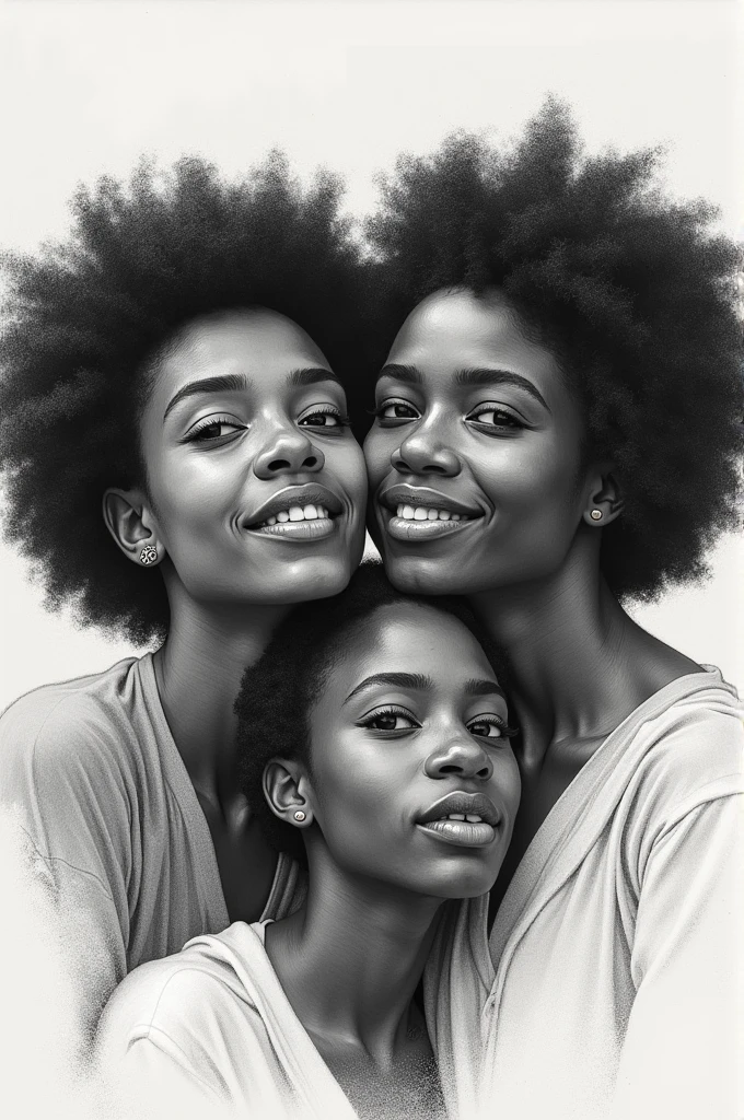 Three afro women of Jehovah's Witnesses are close to each other , Three afro women, sami , sketch illustration, Jehovah Fanart, , Sketched, trends in art, procreate illustration, digital sketch, um desaminho, digital pencil painting, artistic illustration