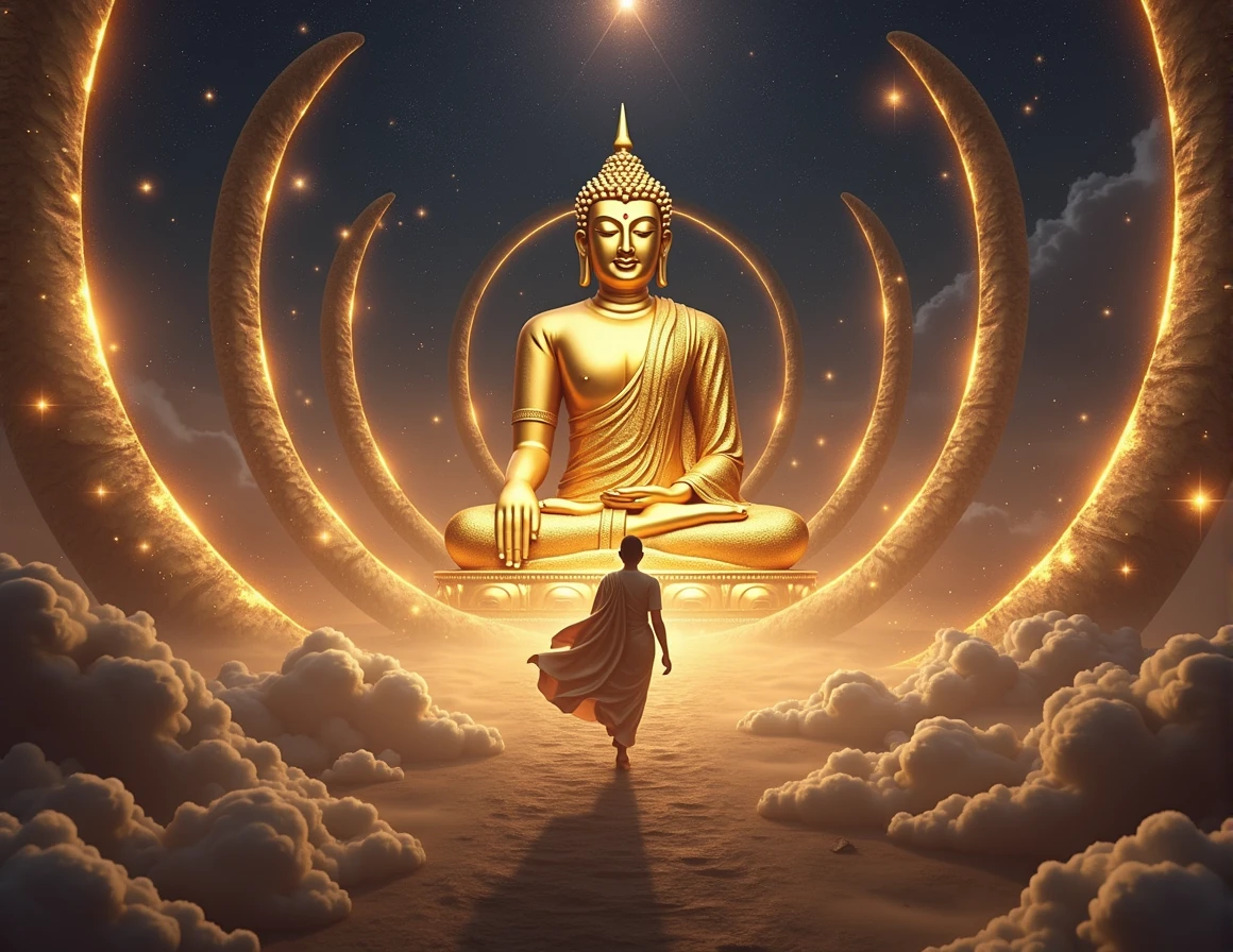 stars,Infinite space,The great Maitreya Buddha hurried towards the enormous space-time tunnel.,Highly detailed portrait of a large golden Buddha with the sun god's halo.,break through,depth of field,((Masterpiece)),(best quality)),Beautiful space scene,Surrealism, Superb details, correct, best quality, Hyper HD, Masterpiece, correctตามหลักกายวิภาคศาสตร์, High resolution, 16ก