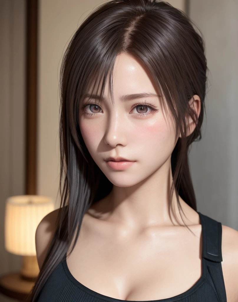 high quality picture, masutepiece, detailed hair texture, Detailed skin texture, Detailed Cloth Texture, 8K, Add fabric details, ultra detailed skin texture, ultra detailed photographic, Skin pores, Portrait of a girl, wearing tank top,