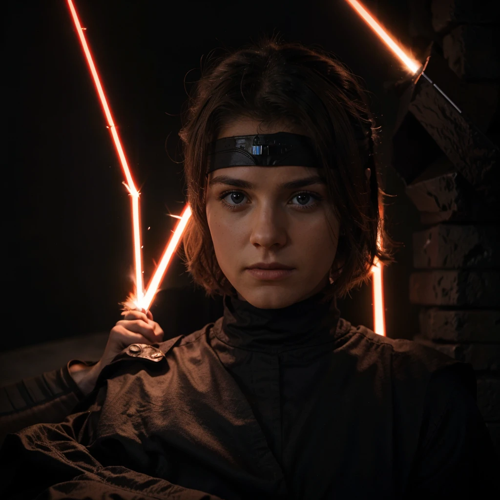 (fond d'écran 8k extrêmement détaillé), une photo d'Anakin Skywalker, Red Lightsaber, Mustafar, Lava, Castle, Obsidian, Dark Side of The Force, Star Wars, Sith Lord, DarkLord, Fear, Anger, Hate, Suffering, HDR, 4K, Massive Details, Détails élevés, Spectaculaire