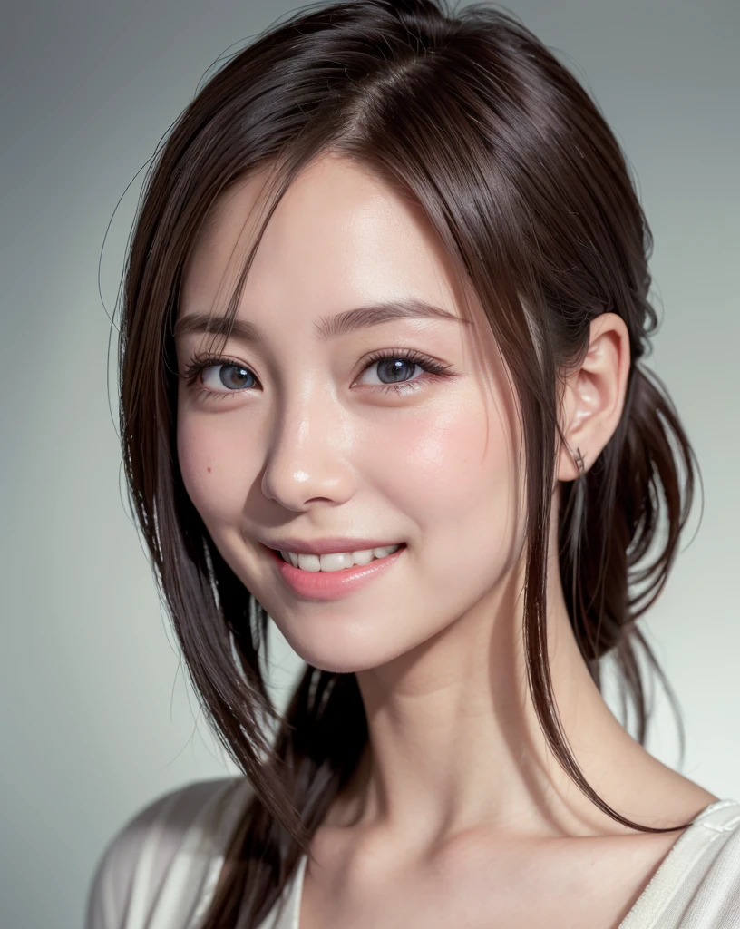 ((high-angle))、(stares at the camera)、(realisitic、Photorealsitic:1.37)、(8K、Raw photography、top-quality、masterpiece:1.2)、cute little、ultra-detailliert、Heart-shaped pupil、physically-based renderingt、超A high resolution、Kodak Vision Color、Captured with an Arricam LT camera、bokeh dof、foco nítido、Look at viewers、Photorealsitic、realisitic、独奏、Photorealsitic、top-quality、extra detailed face、extremely detailed eye and face、beatiful detailed eyes、absurderes、incredibly absurdness、hair messy、Floating hair、short clean hair with bangs、Put your ears out、clean and long neck、Clean collarbone、glowy skin、Distinct double eyelids、Lashes、((Immaculate white background with nothing really、Close-up of the face))、Close your mouth and smile a little、Smiling happily、Smile happily、White-colored skin、Cute wink、Wink、((Wink))、Do not add shadows、Naked Photos