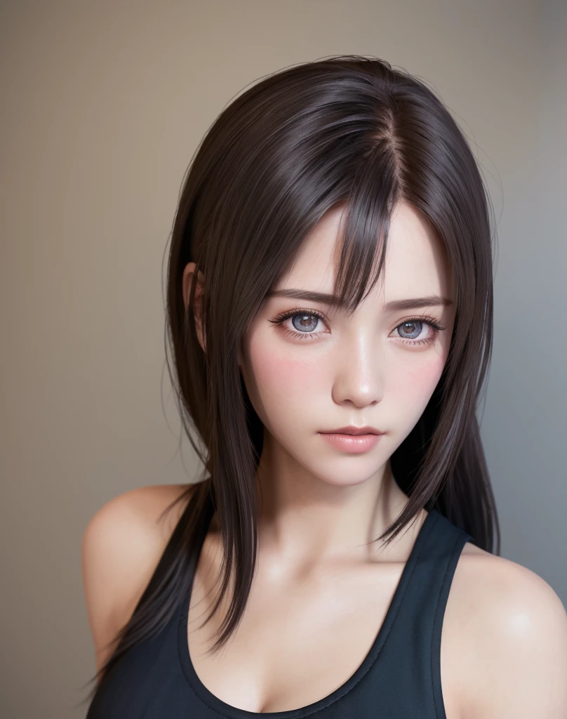 high quality picture, masutepiece, detailed hair texture, Detailed skin texture, Detailed Cloth Texture, 8K, Add fabric details, ultra detailed skin texture, ultra detailed photographic, Skin pores, Portrait of a girl, wearing tank top,